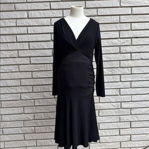 Rhonda Maternity Black Long Sleeve Ruched Side Flare Dress Size Medium